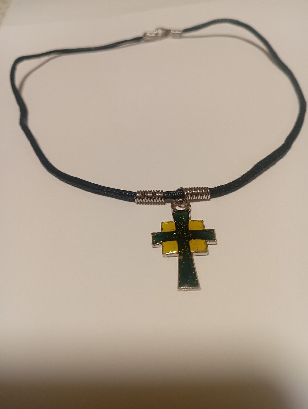 Green and Yellow Cross Pendant Necklace - Unbranded Metal Pendant Spacer Beads